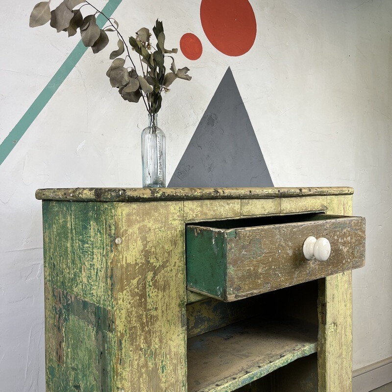 Green Vintage Rustic Pine Storage Cupboard Kitchen