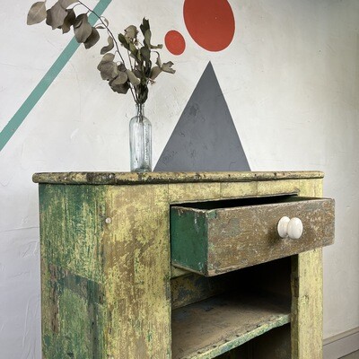 Green Vintage Rustic Pine Storage Cupboard Kitchen