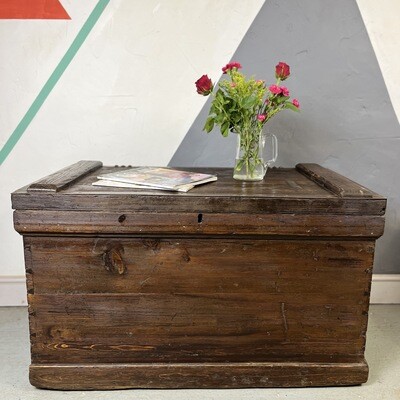 Large Antique Pine Chest Trunk Storage Coffee Table