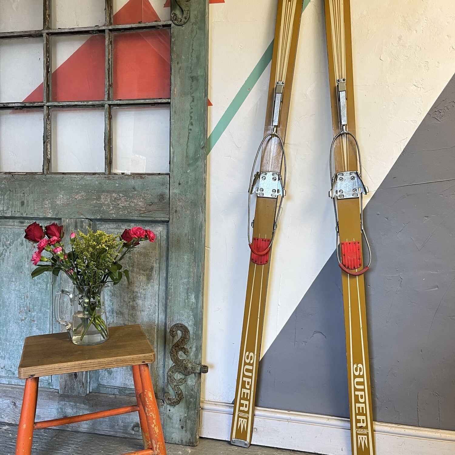 ​Vintage Mustard  Skis Winter Snow Shop Window Display