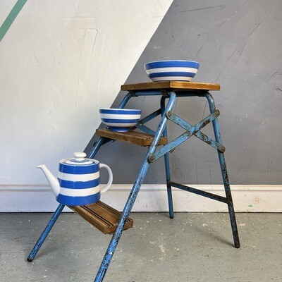 Folding Industrial Mid Century Vintage Blue Step Ladders Library 1960s