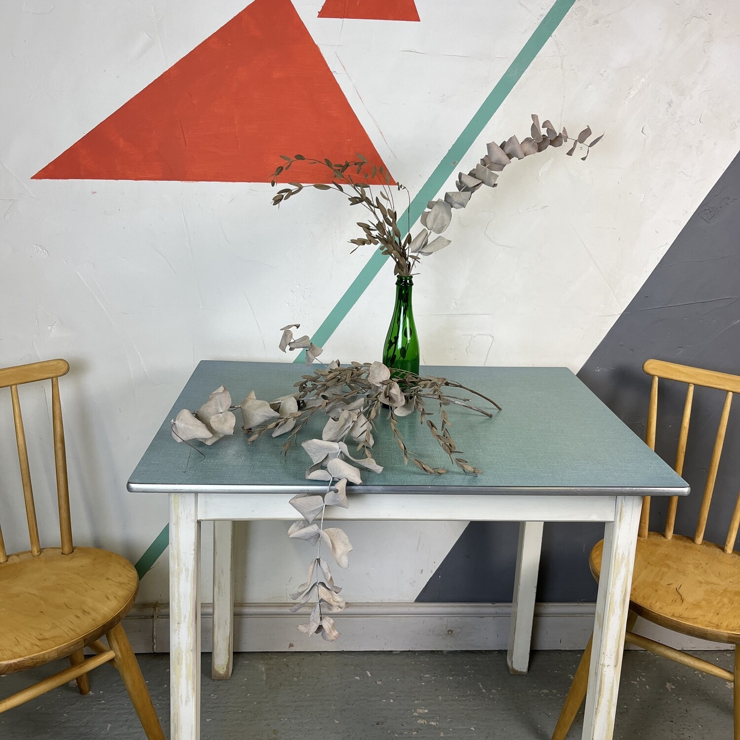 Blue Formica Kitchen Vintage Dining Table Desk