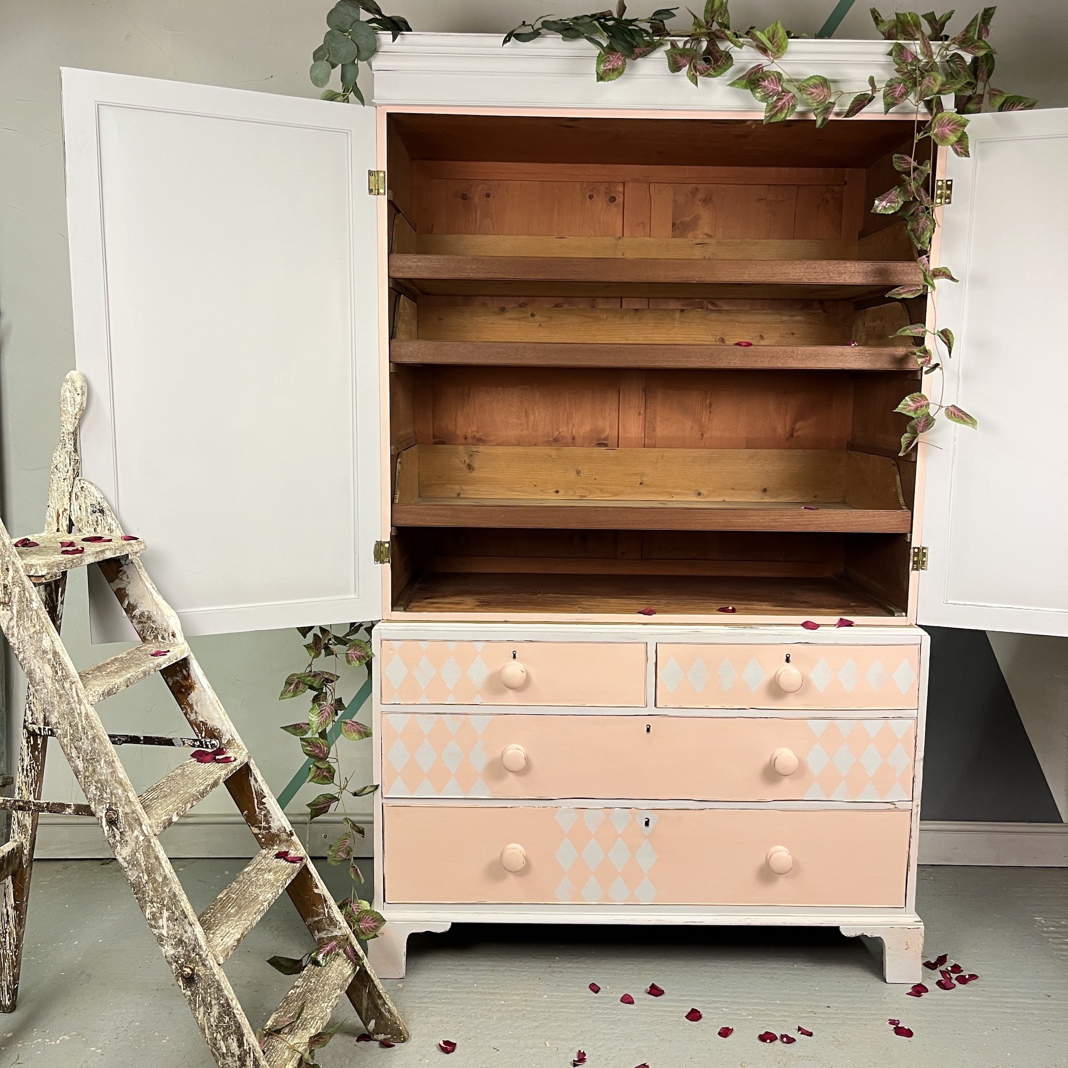 Painted Antique Mahogany Linen Press Edwardian Storage Cupboard Farmhouse