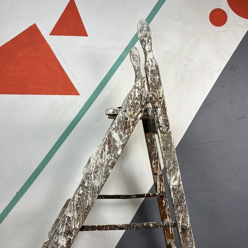 Splashed Step Ladders Wooden Pine Old Antique Vintage Paint