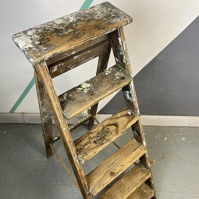 Rustic Step Ladders Wooden Pine Old Antique Vintage