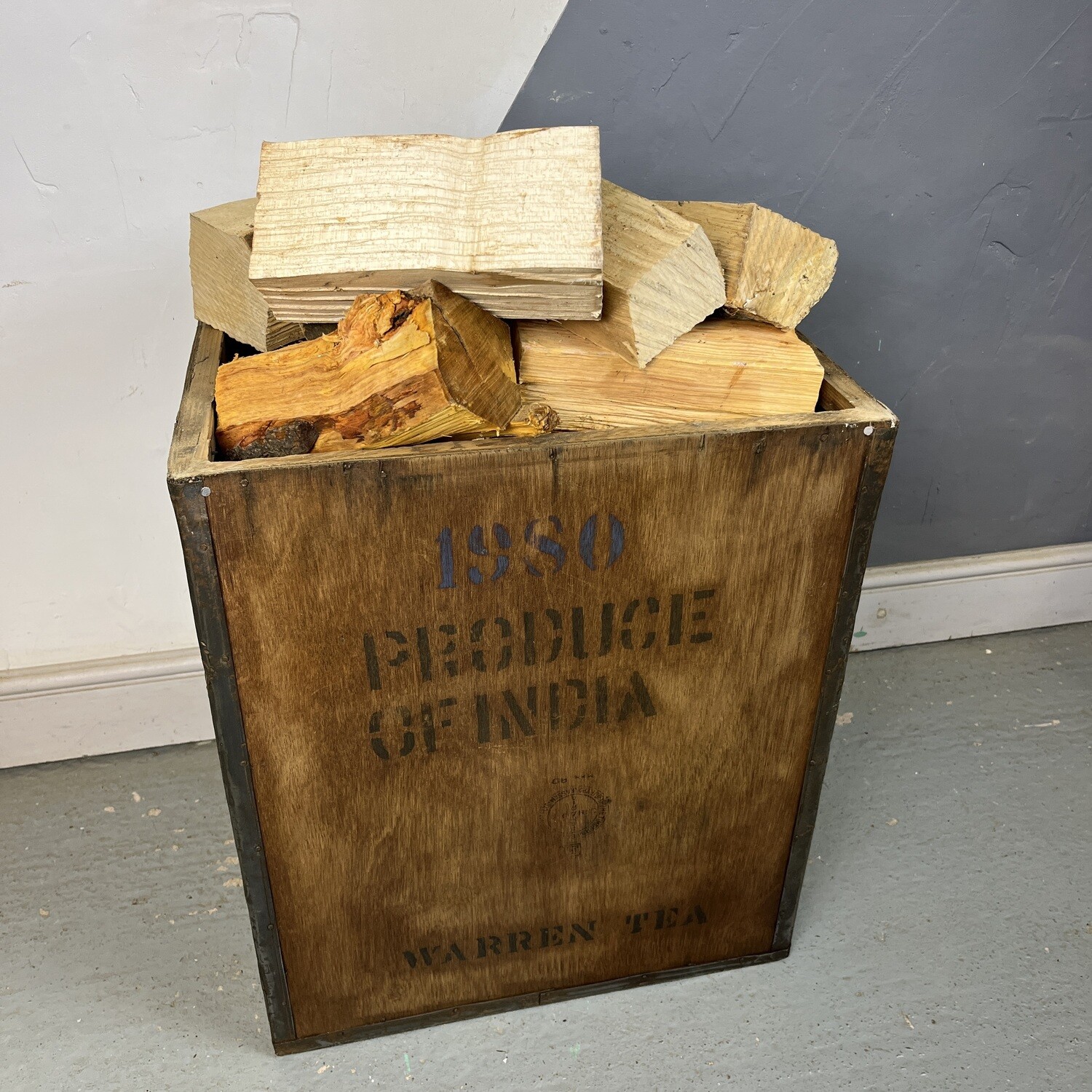 Vintage Tea Chest Log Basket Storage
