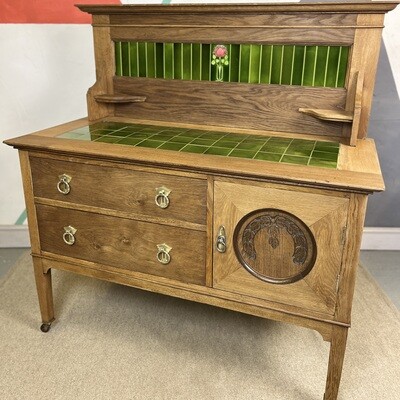 Art Nouveau Green Tiled Washstand Hall Table Sideboard Vanity