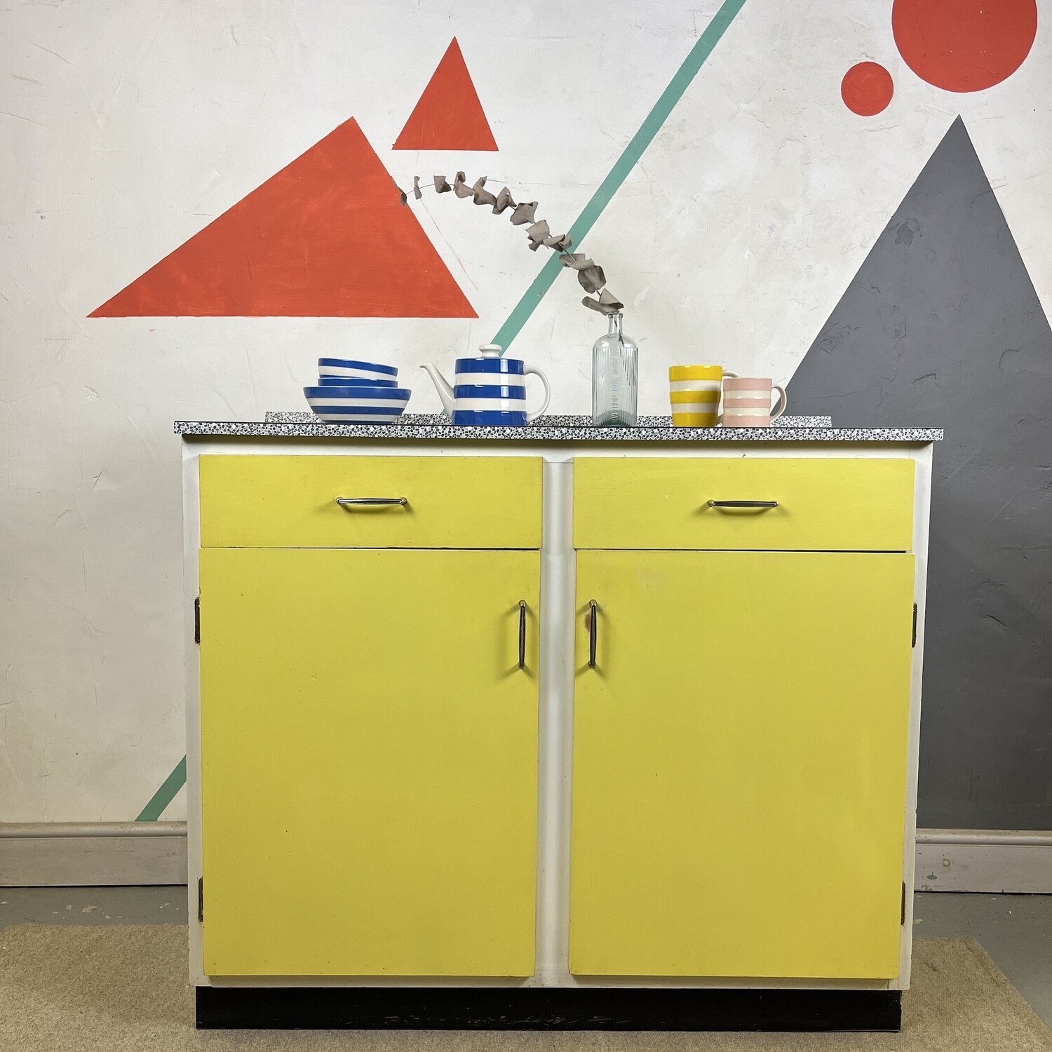 Vintage Yellow Formica Kitchen Storage Cupboard