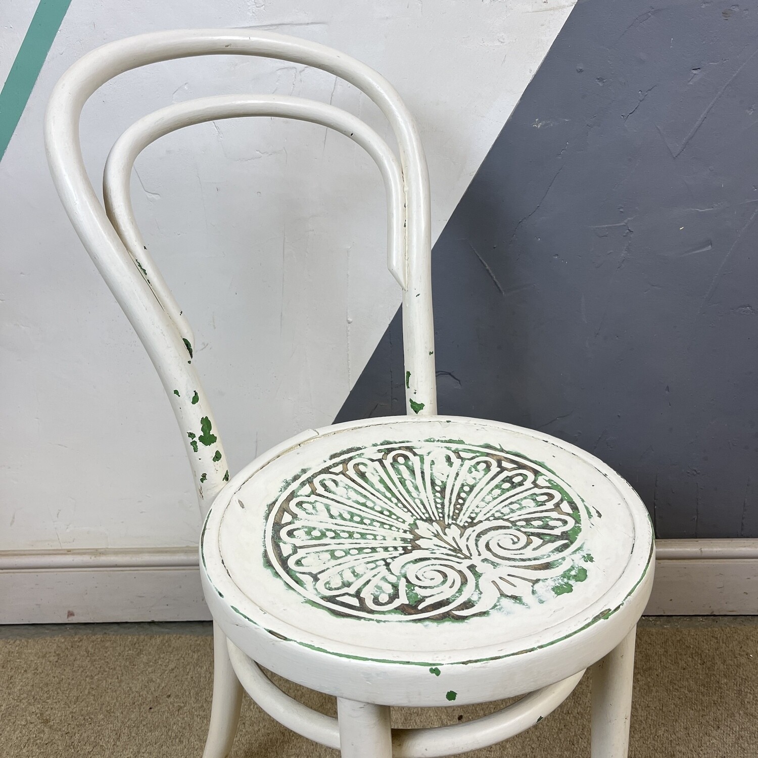 ​Vintage Bentwood Chair Thonet Painted White & Green