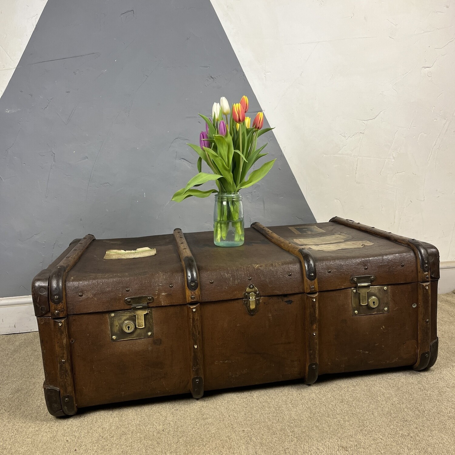 ​1920s Steamer Trunk Chest Coffee Table Storage Box