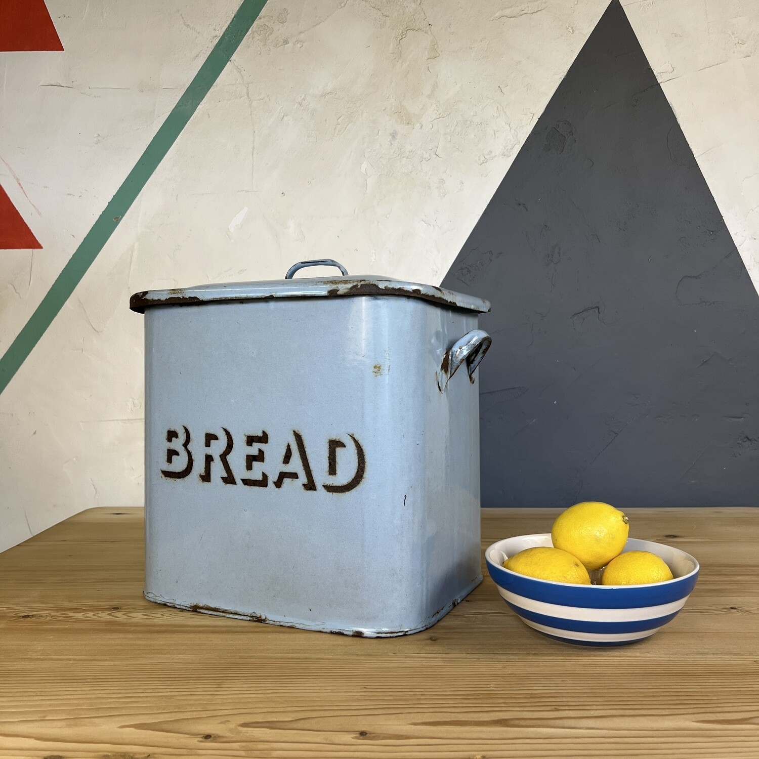 Vintage Blue Enamel Kitchen Bread Bin