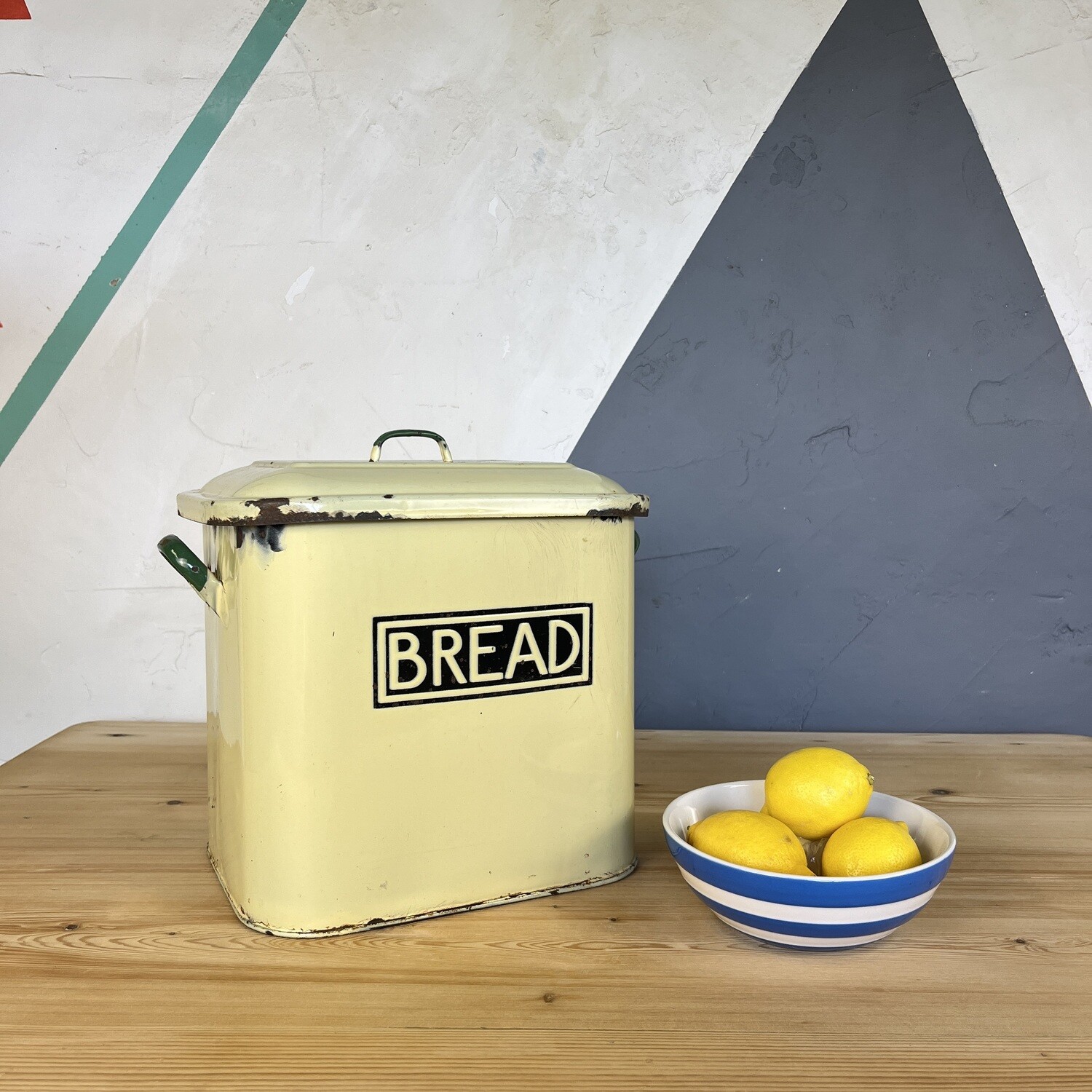 Vintage Yellow Enamel Kitchen Bread Bin