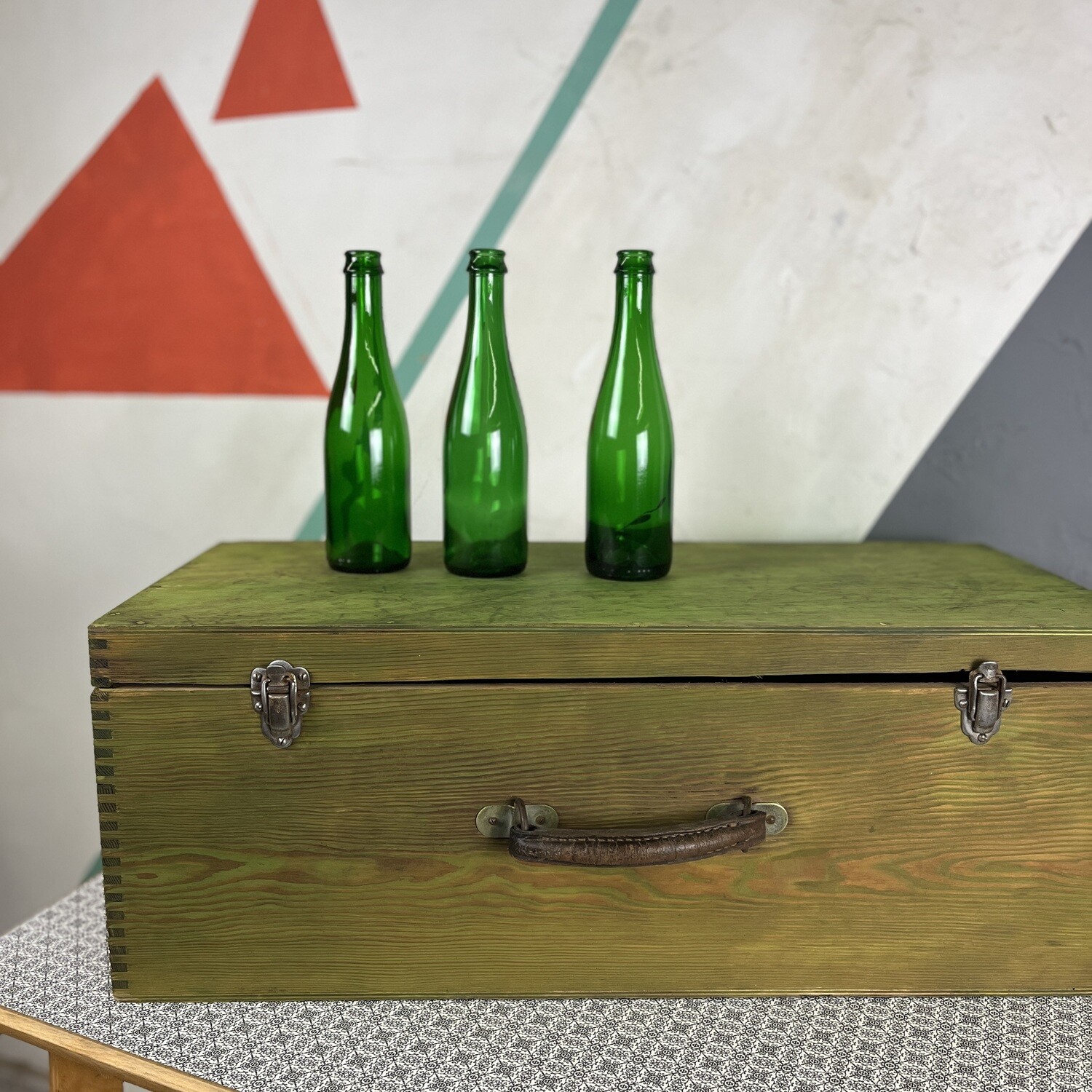 Green Vintage Storage Trunk Chest 1940s Tools Box