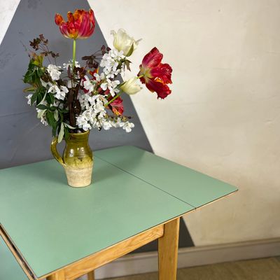Vintage Mid Century Formica Green Kitchen Dining Table Extending