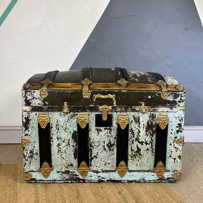 ​Antique Domed Pirate Chest Steamer Trunk Blanket Box Storage