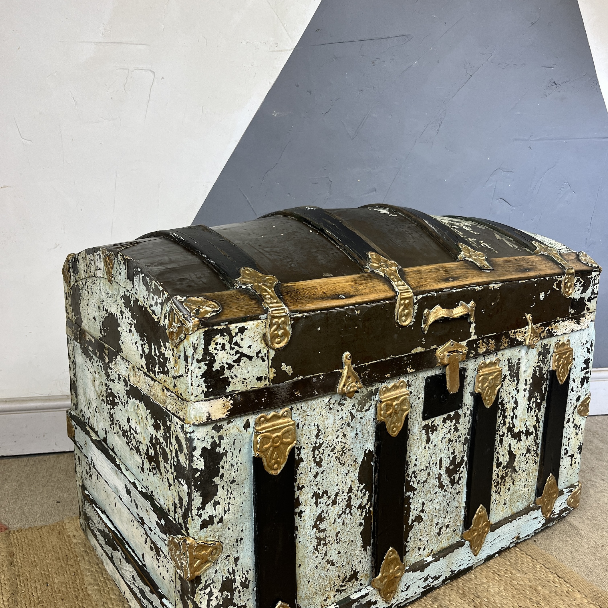 ​Antique Domed Pirate Chest Steamer Trunk Blanket Box Storage