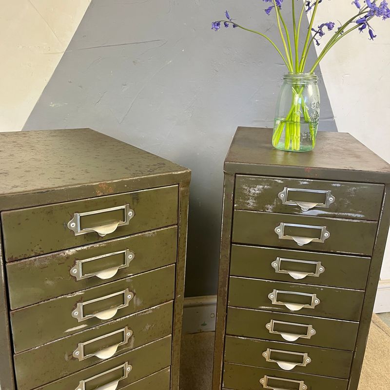 PAIR 1950s Industrial Filing Cabinets