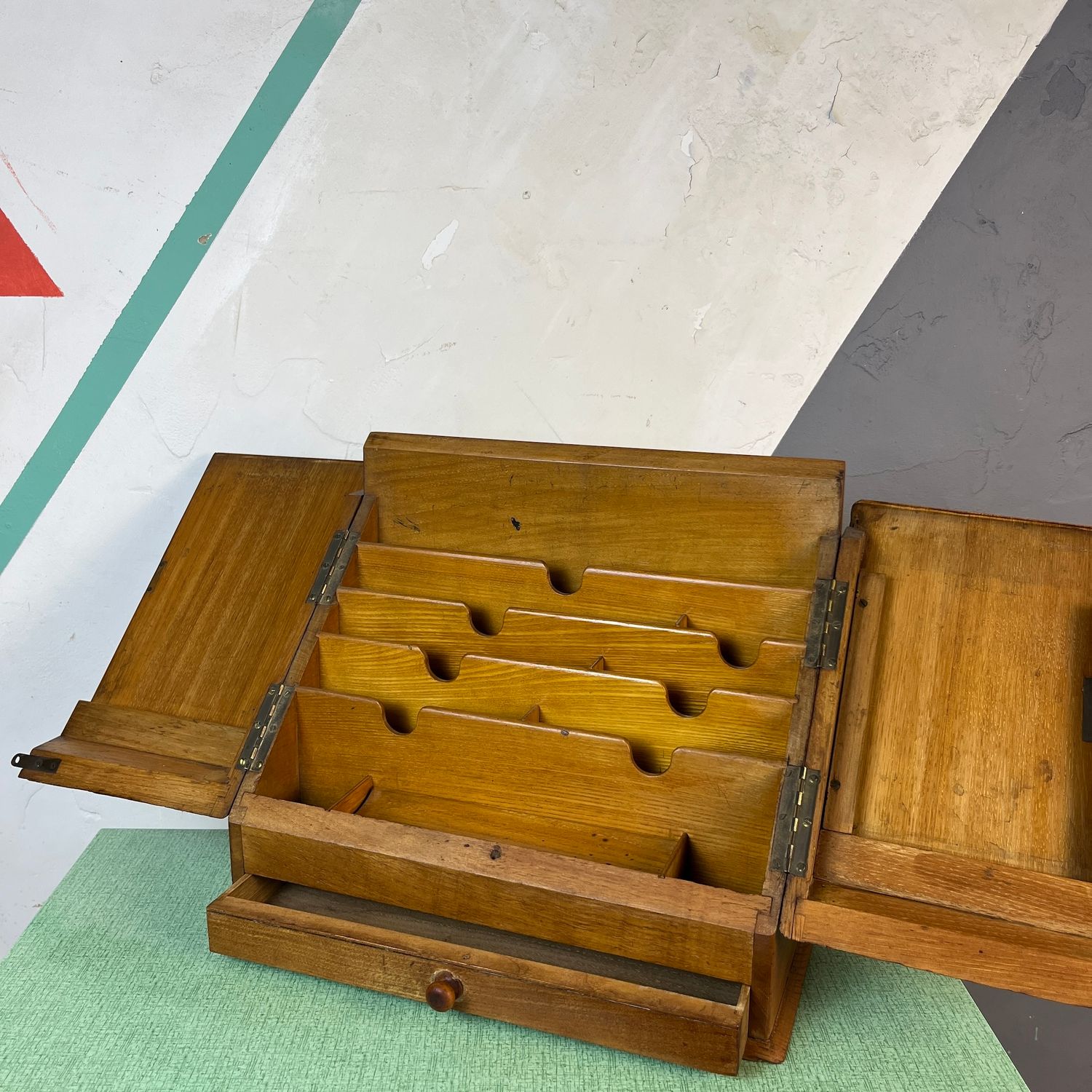 Wooden Oak Mid Century Desk Tidy