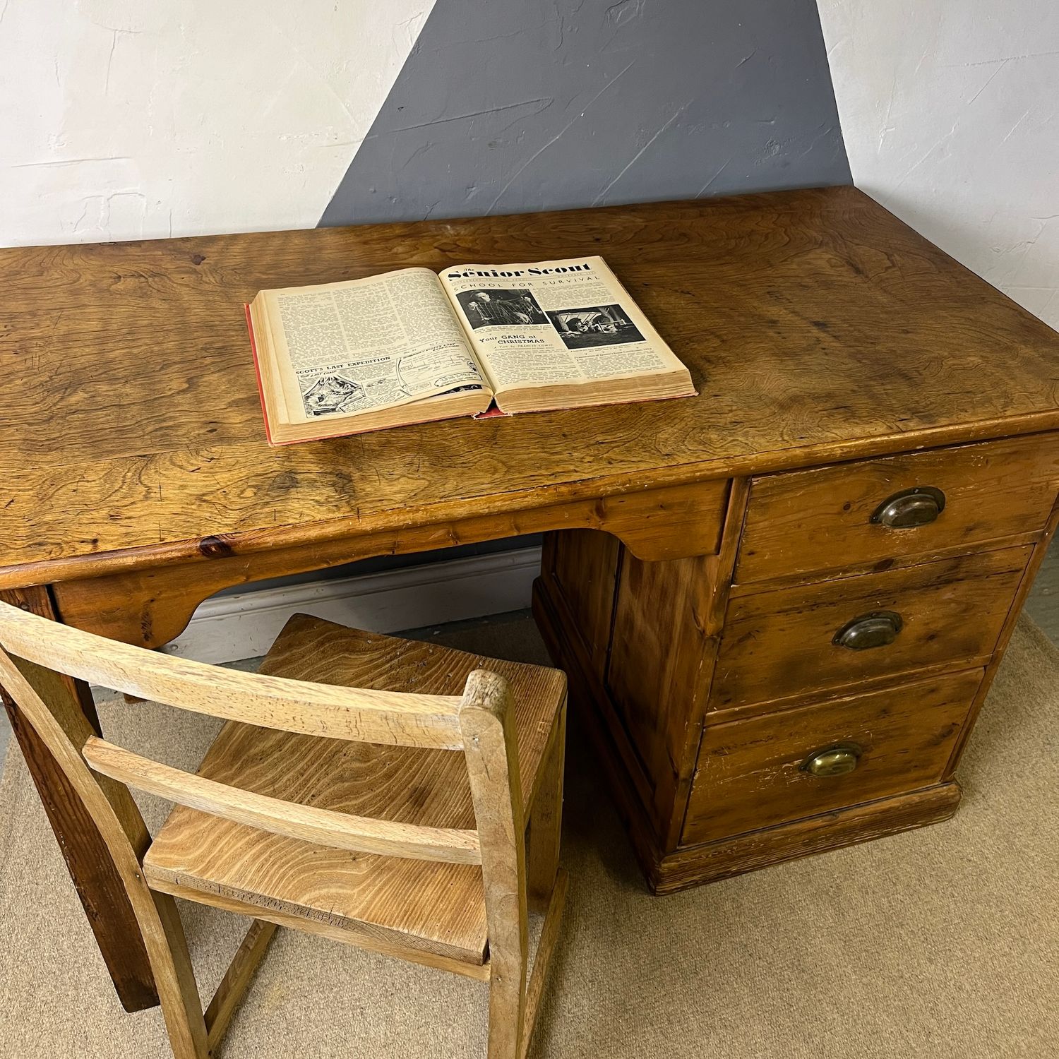 Antique Pine Desk Home Office Vintage Mid Century