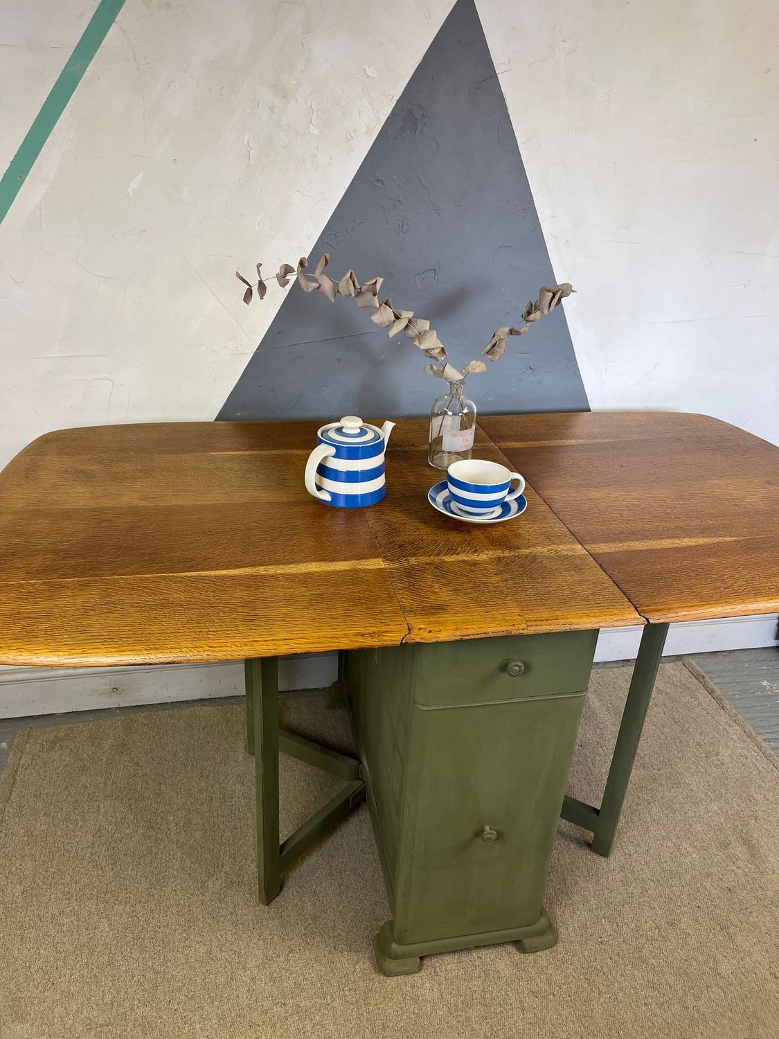 Kitchen Table 1930s Art Deco Green Extending Folding Leaves
