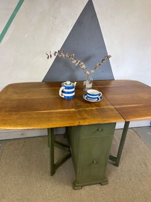 Kitchen Table 1930s Art Deco Green Extending Folding Leaves