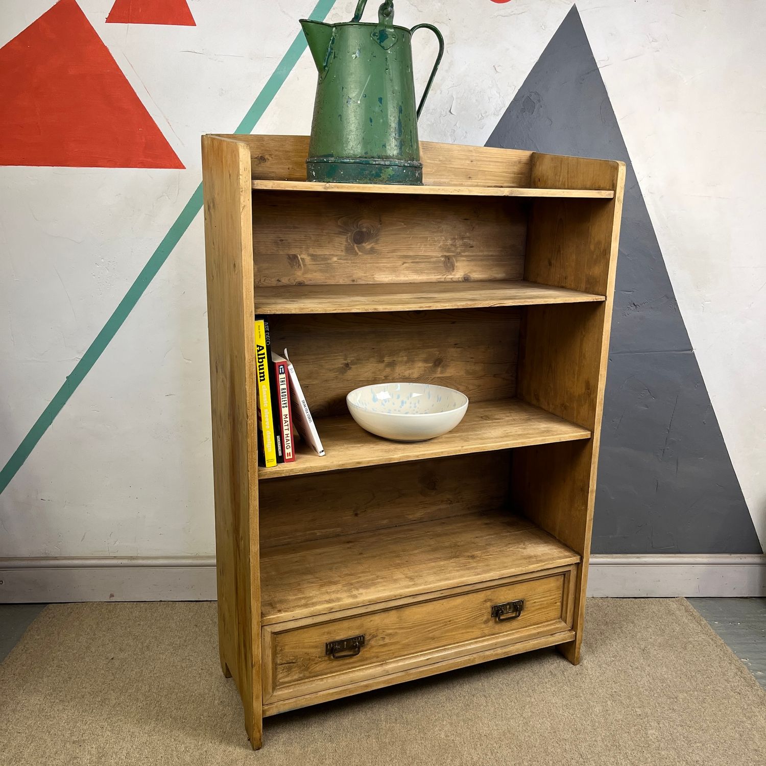 Antique Rustic Pine Bookshelf Vintage Library Magazine Storage