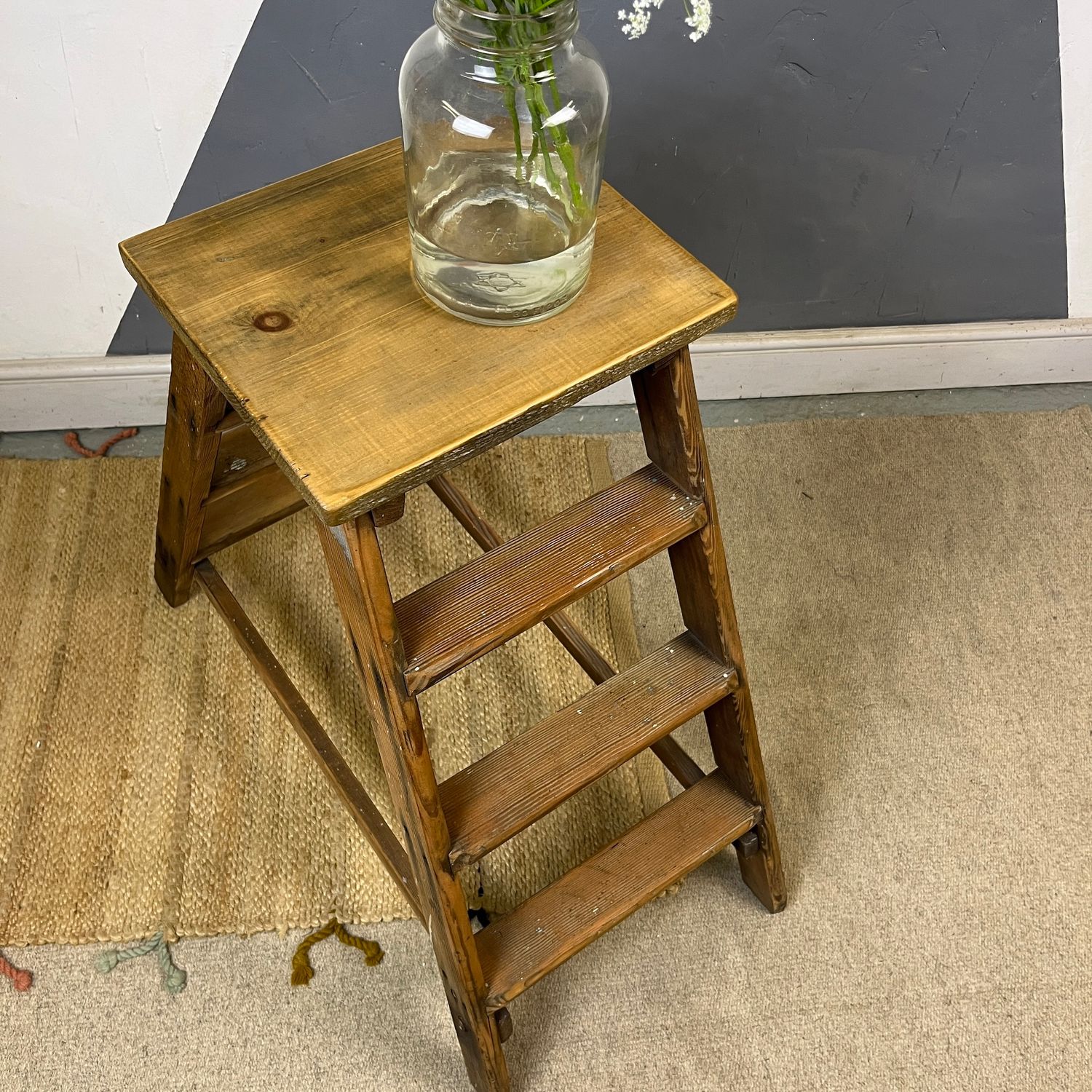 Rustic Pine Step Ladder Vintage Old Traditional Double sides