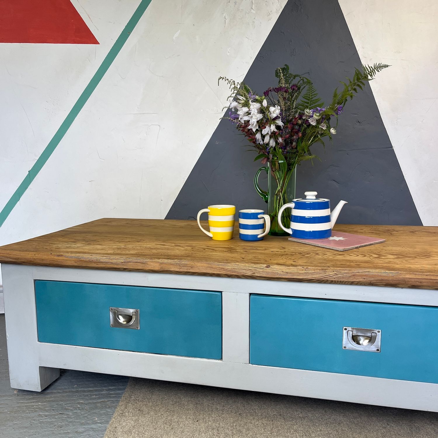 ​Large Pine Coffee Table Storage Drawers