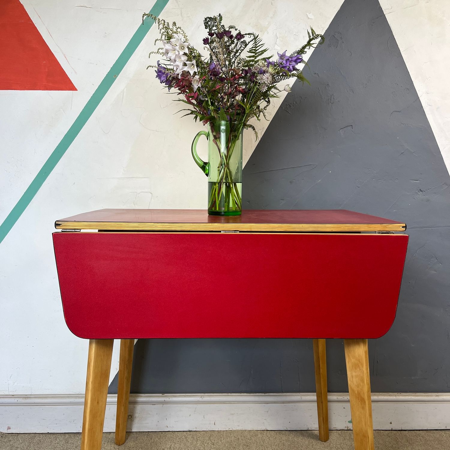 ​Red Formica Kitchen Dining Table Extending Mid Century