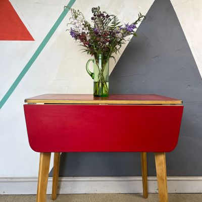 ​Red Formica Kitchen Dining Table Extending Mid Century