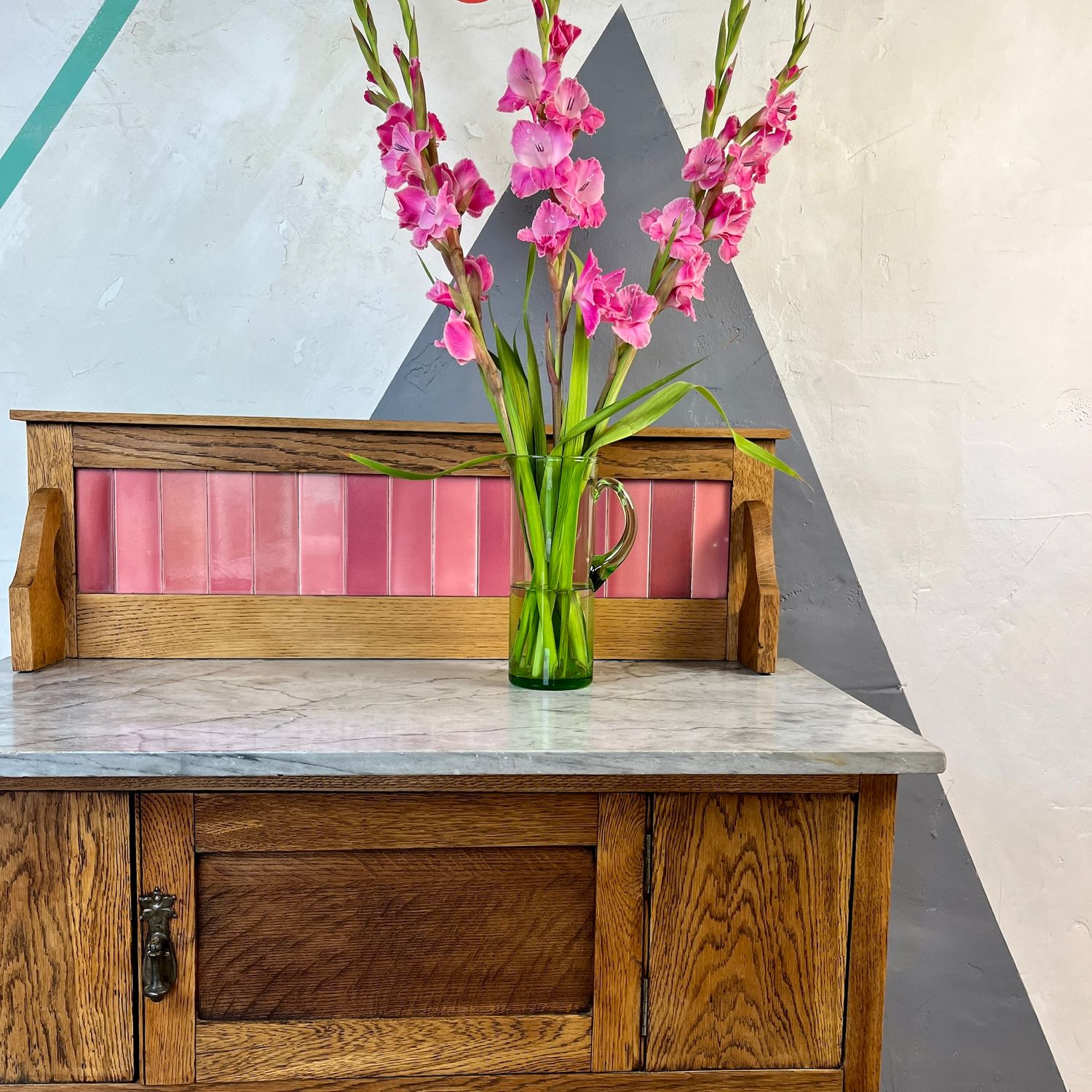Oak Antique Tiled Washstand Arts crafts Pink Minton Tiles