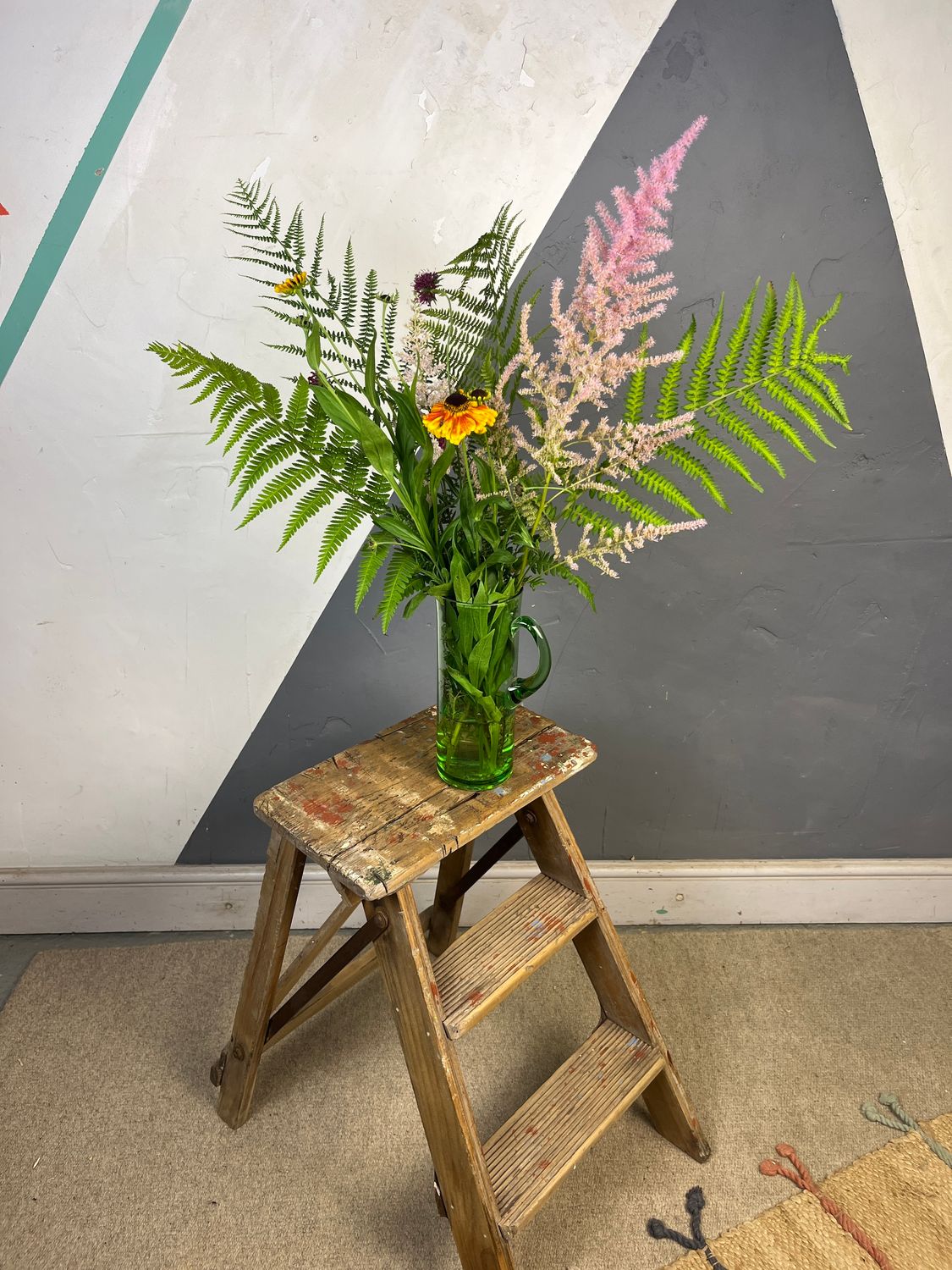 ​Small Vintage Stepladder Rustic 1940s Farmhouse Bedside Table