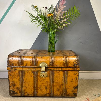 Vintage Metal Trunk Vintage 1930s Coffee Table Toy Box Chest