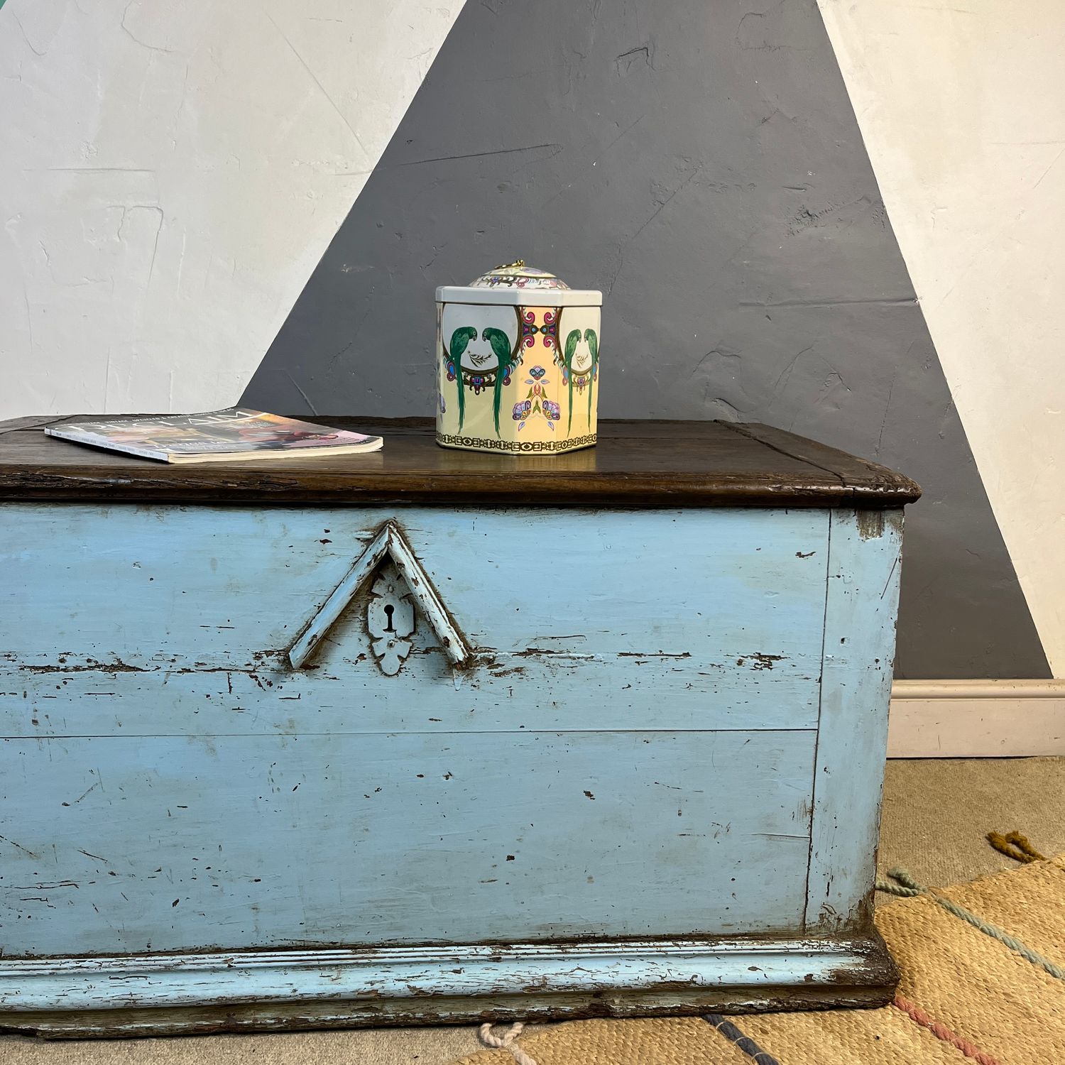 Antique Oak French Blanket Trunk Chest Coffee Table