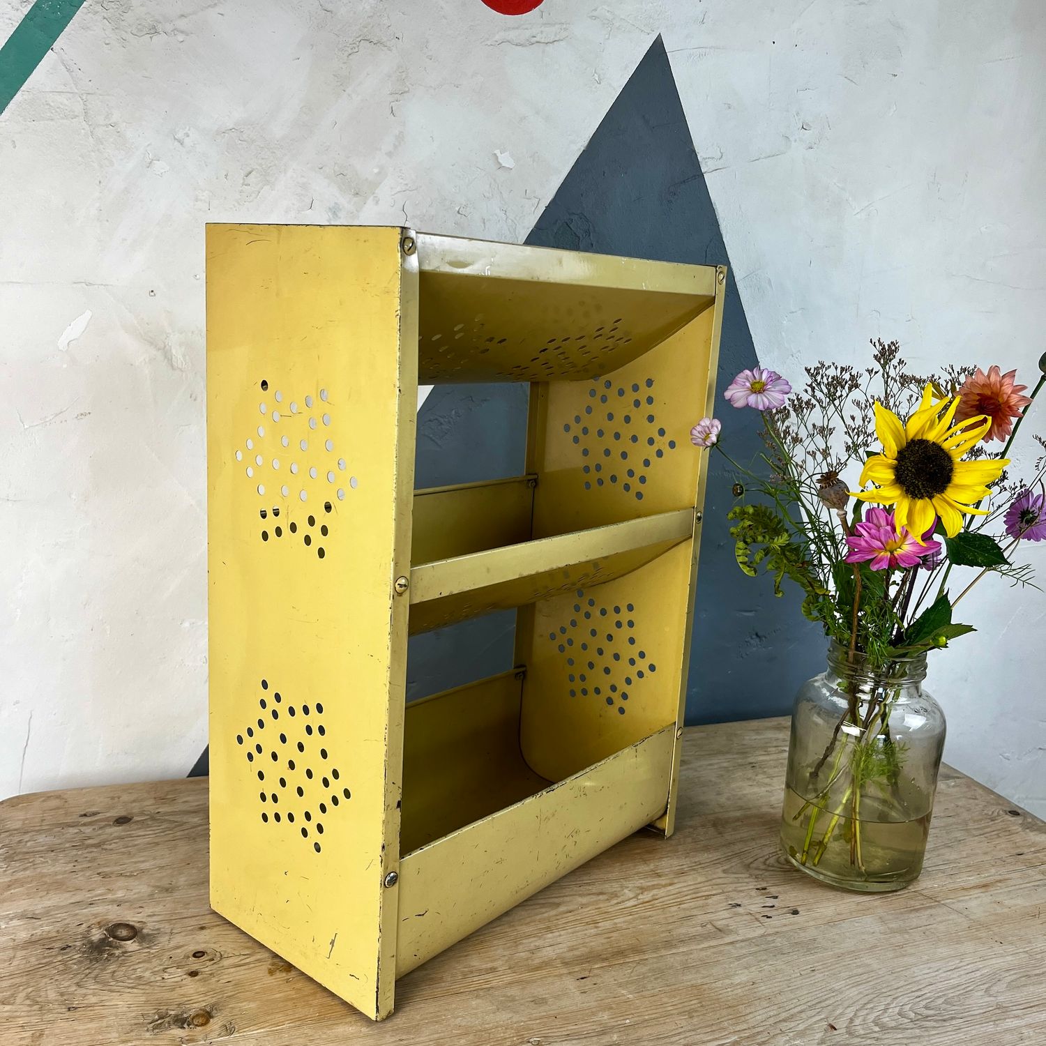Yellow Metal Vegetable Rack Storage Kitchen Vintage