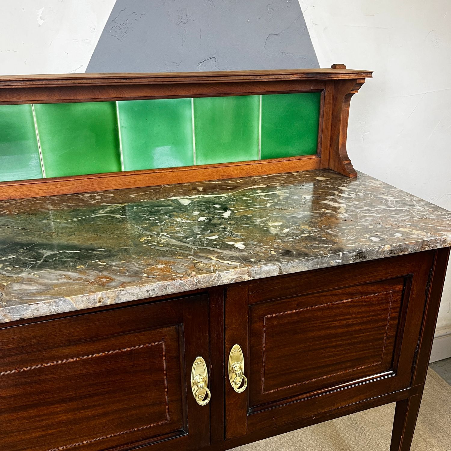 Mahogany Tiled Green Washstand Vanity Sink Storage