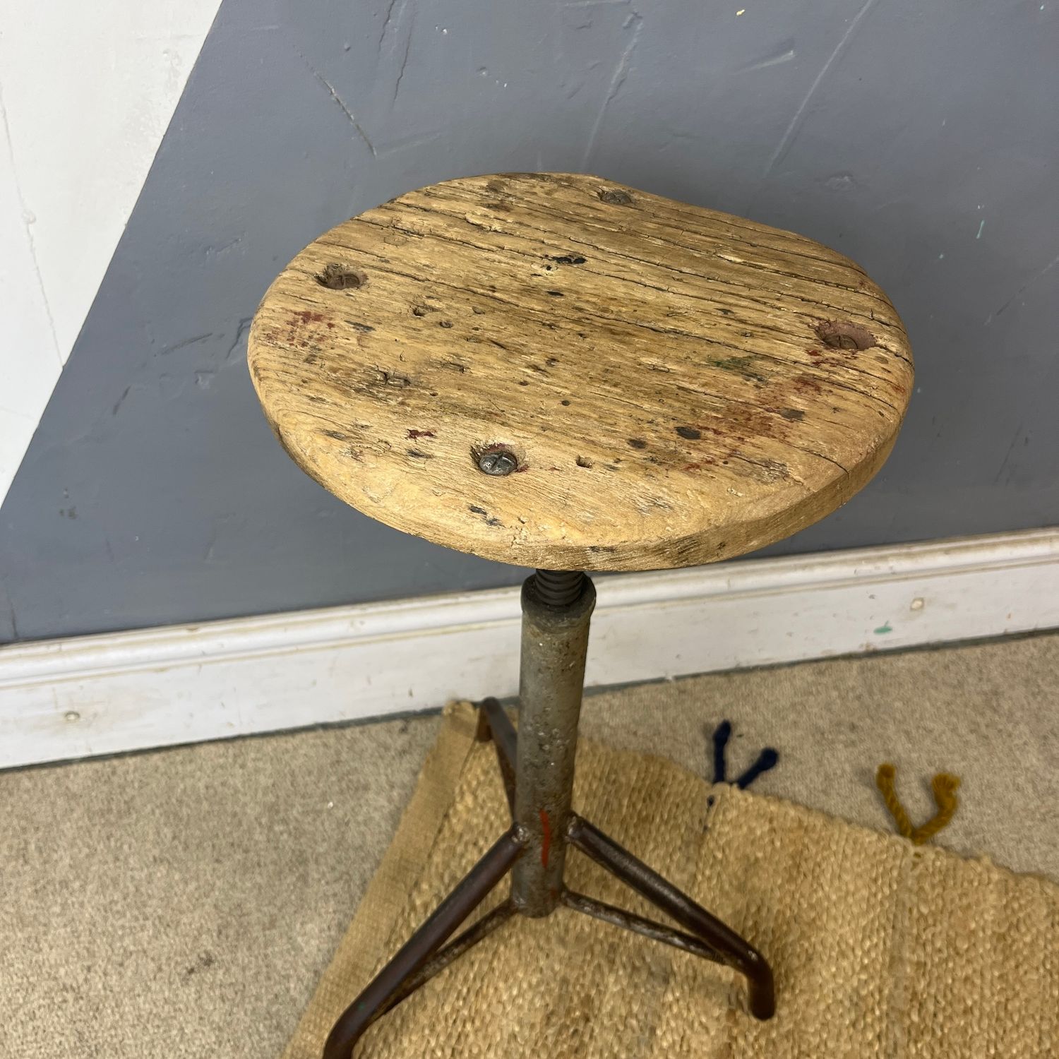 Vintage Stool Machinist Industrial Workmans Seat Plant Stand