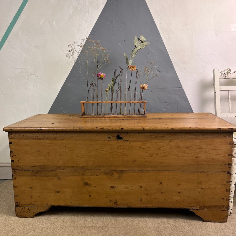 Large Victorian Pine Chest Trunk Blanket Box Storage Coffee Table
