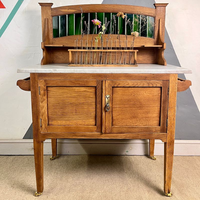 ​Antique Edwardian Oak Tiled Washstand Vanity Unit Bathroom