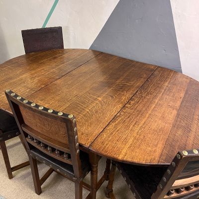 Large Antique Oak Gate leg Drop-leaf Kitchen Dining Table