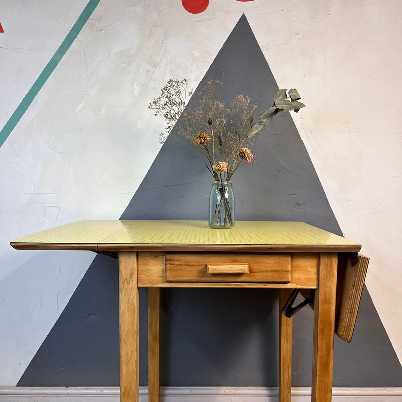 Mid Century Yellow Extending Formica Kitchen Dining Table
