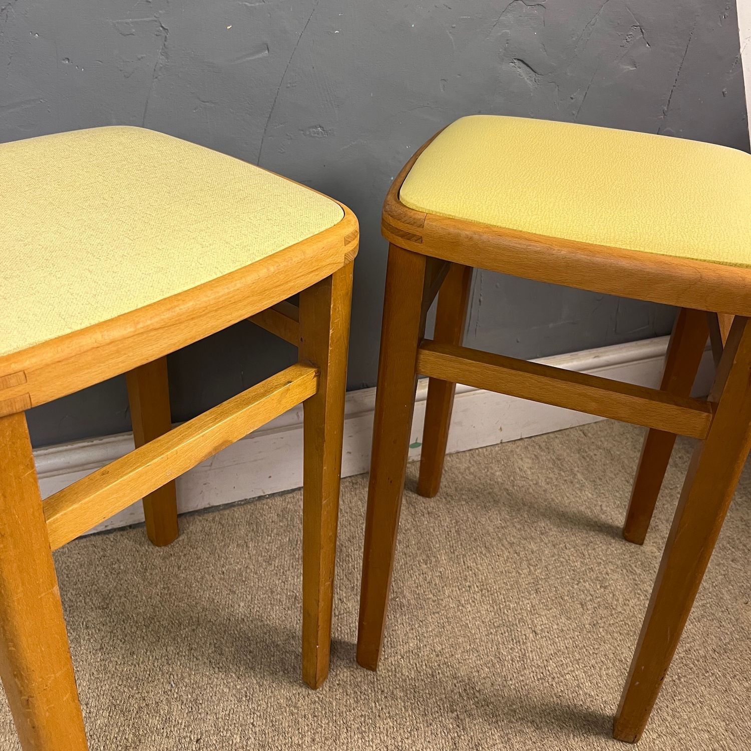 Pair Vintage 1950s Kitchen Stool Mid Century Yellow