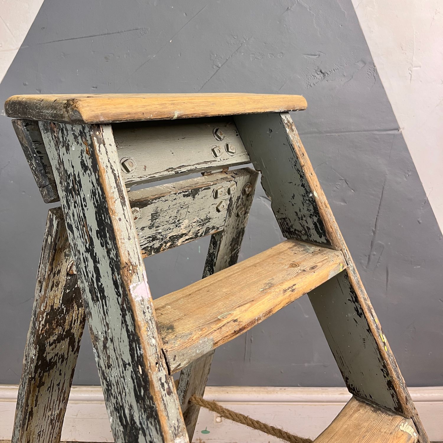 Rustic Pine Step Ladders Vintage Old Painted 1950s
