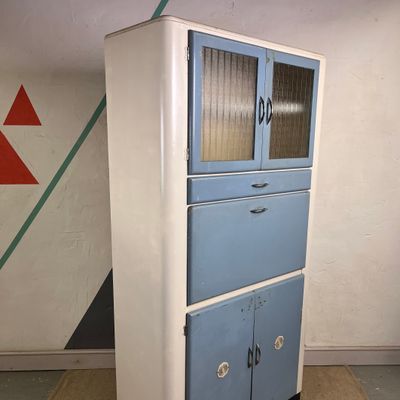 Vintage Blue Mid Century Kitchen Food Cupboard