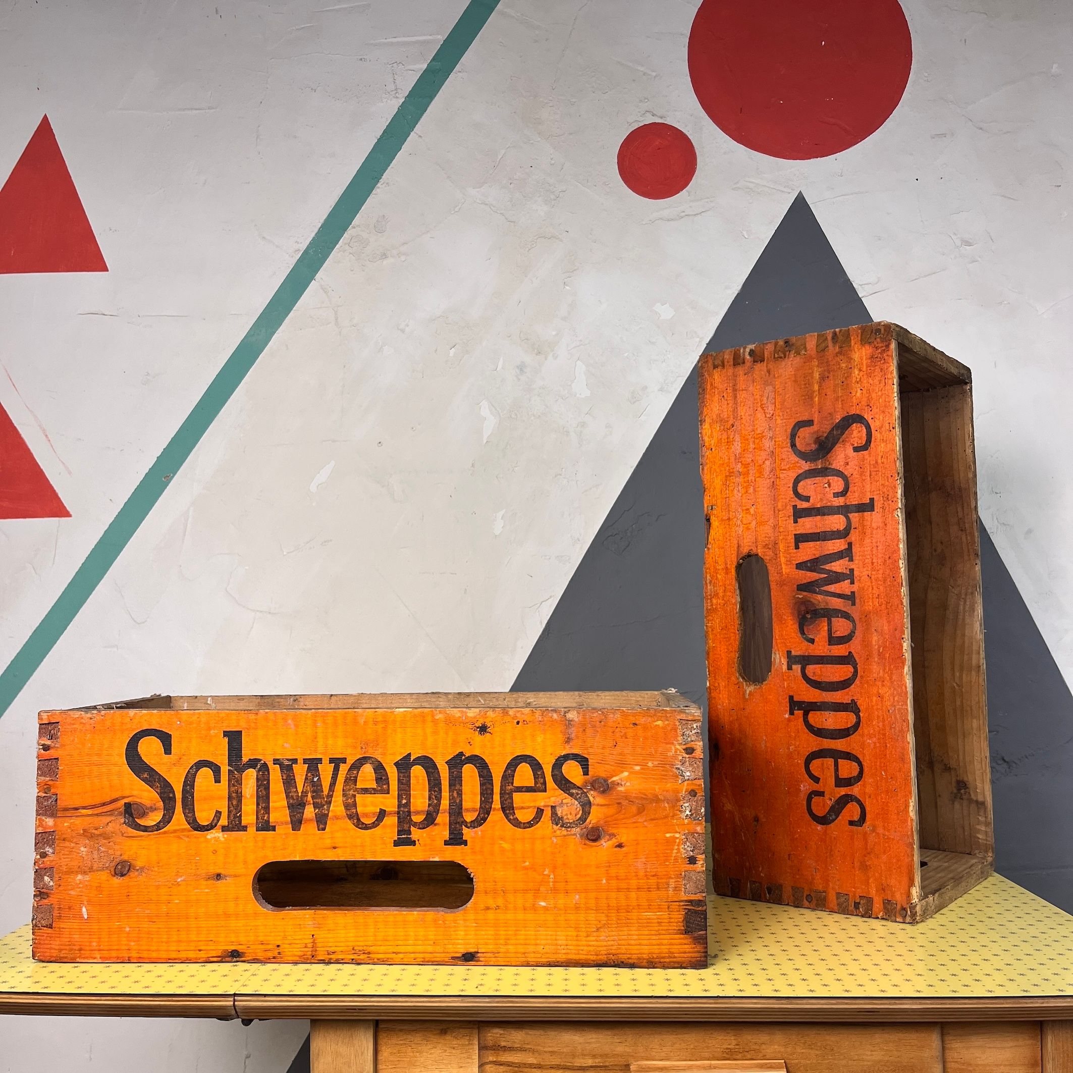 Schweppes Crate 1970s Vintage Orange Wooden Box
