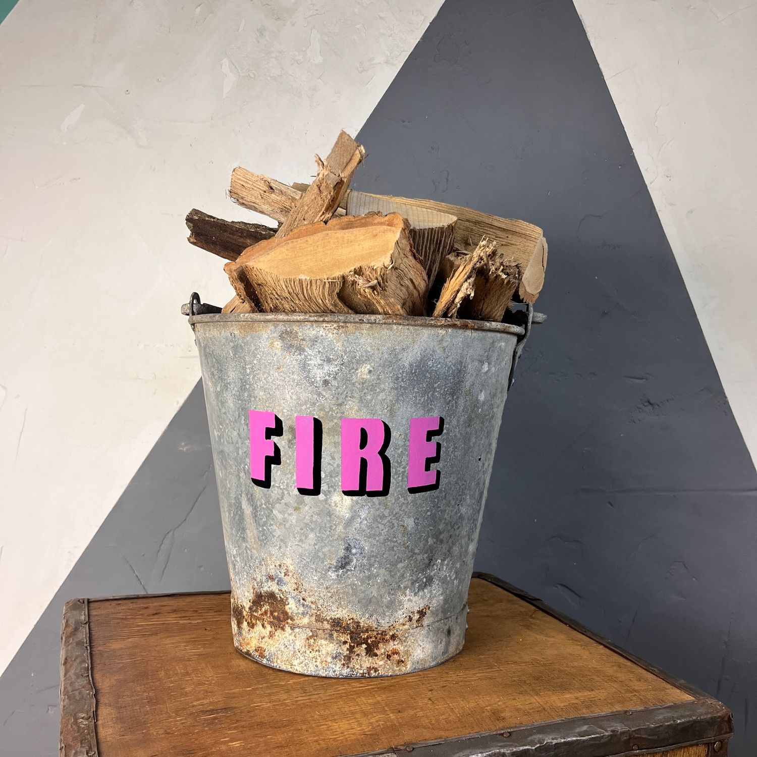 Antique Fire Bucket Hand Painted Galvanised Metal Pink