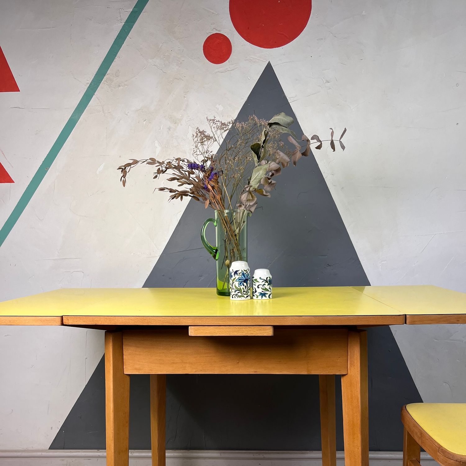 Vintage Yellow Formica Table Kitchen Dining Extending