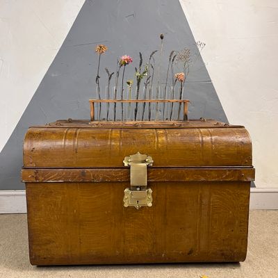 ​Vintage Metal Trunk Vintage 1930s Coffee Table Toy Box Chest