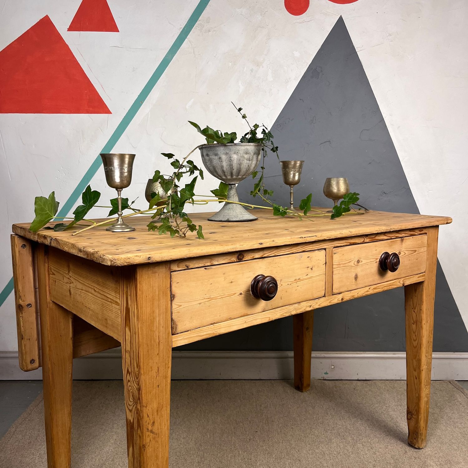 ​Antique Pine Rustic Kitchen Dining Table Extending Drop Leaf
