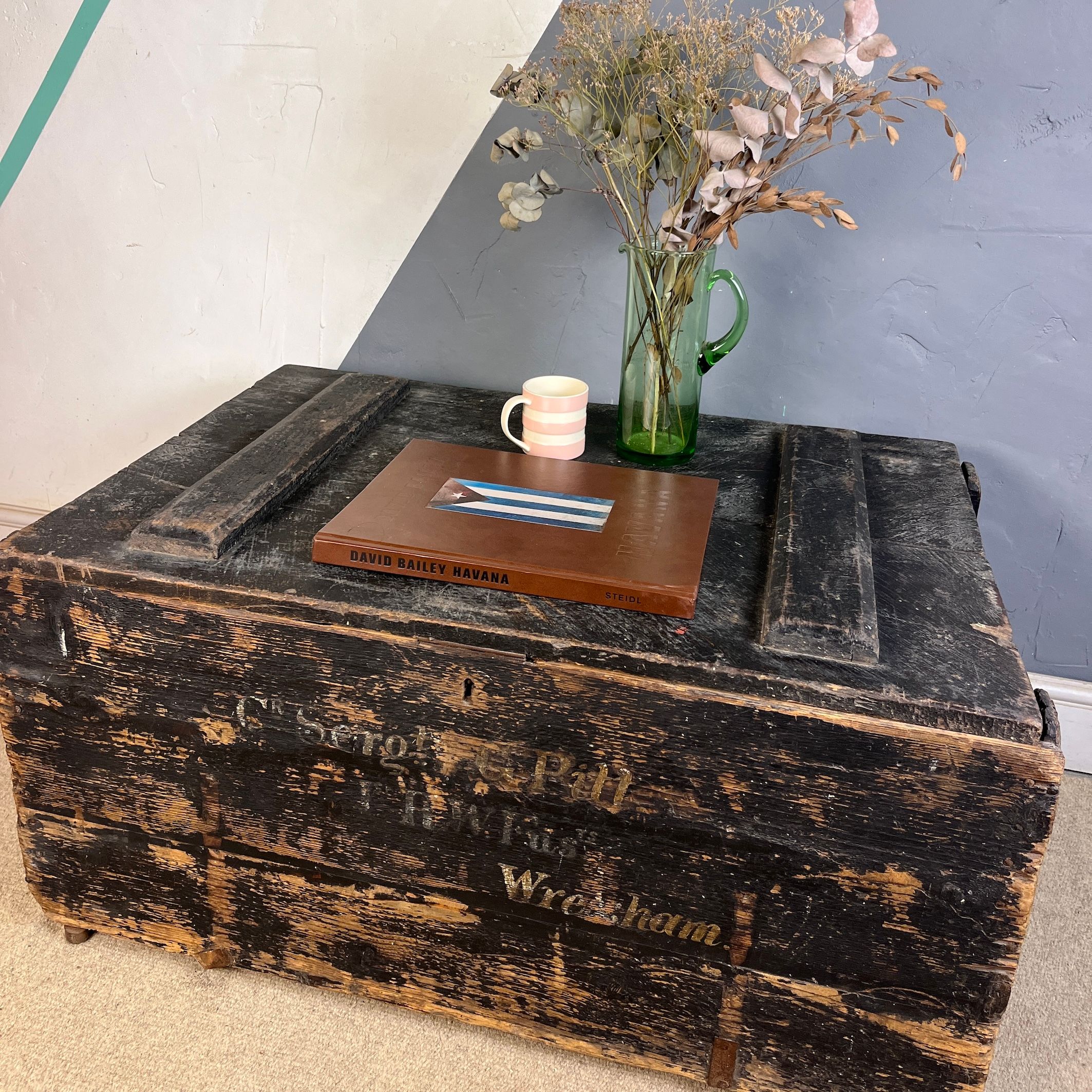 Large Military Chest Wooden Coffee Table Trunk Box